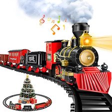 Christmas Train Sets for under the Tree, Electric Train Toy with Steam, Light &