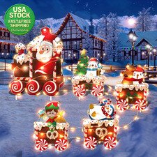 Christmas Train Yard Signs Set 5 Plastic Carriages with LED Fairy Light String