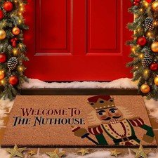 Christmas Welcome Coir Door Mat - Nutcracker Outdoor Doormat, Non-Slip Rug 30x17