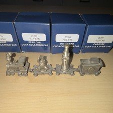 Coca-Cola Silver Train Car Set Engine Bear Bottle Caboose w/ Boxes