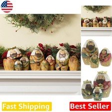Deluxe 9pc Nativity Nesting Dolls - Classic Resin Holy Family Shepherd Kings