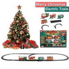 Electric Christmas Train Set Santa Railway Toy Runs Around Tree