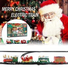 Electric Christmas Train Set with Lights Sound Santa Railway Track Toy