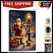 Elegant Christmas Wall Art: Santa Lamp Post LED Print, 12x16 Modern Canvas