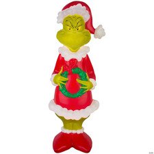 Gemmy Grinch Santa Suit Blow Mold 24in Light Up Wreath Christmas Yard Decoration