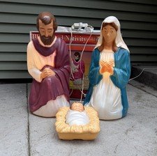 General Foam 3 Piece Nativity 27" Blow Mold Mary Joseph Baby Jesus Lights Box