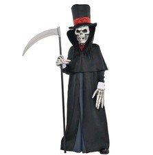 Grim Reaper Halloween Costume Dapper Death Skeleton 7 Pc Child Sz L 10-12 NEW