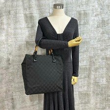 GUCCI Bamboo GG Canvas Tote Handbag Black Vintage Japan