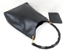 GUCCI Bamboo Leather Handbag Shoulder Bag Black Pouch Vintage Japan