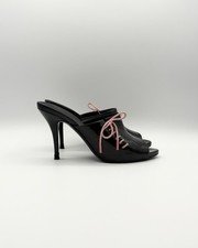 Gucci Black Patent Leather Mules Pink Lace Up Detail Vintage Size EU 36