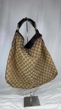 Gucci Vintage Beige GG Monogram Canvas Large Horsebit Hobo Bag SPB- SH 372961