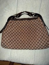 Gucci Vintage Beige GG Monogram Canvas Large Horsebit Hobo Bag