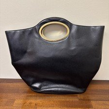 GUCCI Vintage Black Leather Grained Tote Bag with Gold Hardware