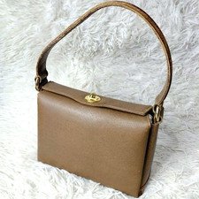 GUCCI Vintage Brown Leather Turn Lock Top Handle Shoulder Bag Gold Hardware