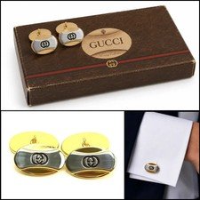 Gucci Vintage Chain Link Cufflinks Gold Silver 1980s Originaml Box