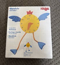 HABA Charley Chick Kids Wall Clock Analog Yellow/Blue Animal Theme