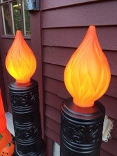 Halloween Haunted House Candles Orange Flame Empire Blow Mold PAIR Big 45”