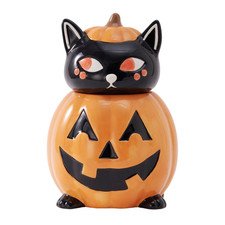 Halloween Pumpkin Cat Ceramic Cookie Jar