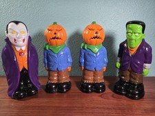 Halloween VTG General Foam Blow Molds Vampire Frankenstein Pumpkin Man Lot Of 4