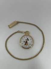 Lorus Disney Mickey Mouse Pocket Watch Gold Tone with Chain and T Bar