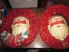 Lot of 2 RARE Vintage Blow Mold Santa Claus Heads, lights work