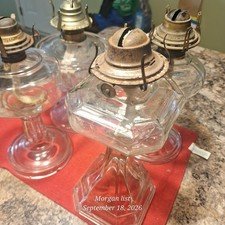 LOT OF 4 VINTAGE ANTIQUE GLASS BRASS OIL LAMPS