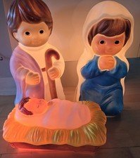 Nativity 3 Piece Set Lighted Blow Mold Christmas Jesus Mary Joseph