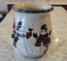 New Christmas Cookie Jar Snowman & Snow Lady Home and Garden Party Stoneware VTG