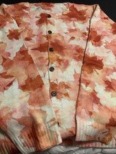 NWT Women’s Floral Cardigan Sweater Orange Coral Pink Button Front Long Sleeve