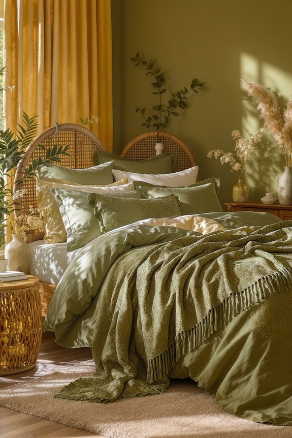 olive green bedding layers
