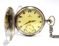 OMEGA Hunter Pocket Watch Case Silver Porcelain Dial Circa 1930 50mm Working