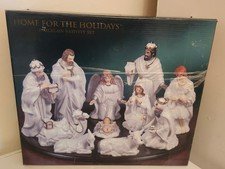 Porcelain Nativity Set with Wood Base, Christmas