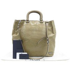 Prada BR4617 Triangle Logo VITELLO SHINE NERO Vintage Ivory Leather 2WAY