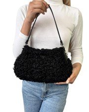 PRADA Vintage Triangle Logo Plate Curly Mini Shoulder Bag Black Silver