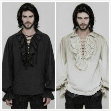 Punk Rave Steampunk Gothic victorian open laced chest Mens T Shirt Top clothing