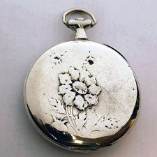 Rare Swiss ANTIQUE Silver (0.875) CASE Pocket watch OMEGA Flower