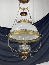 RESTORED Antique Hanging Oil Lamp Victorian Art Nouveau Deco Copper Brass B&H ?