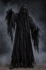 Scary Grim Reaper Halloween Costume Black Hooded Robe Horror Cosplay Outfit