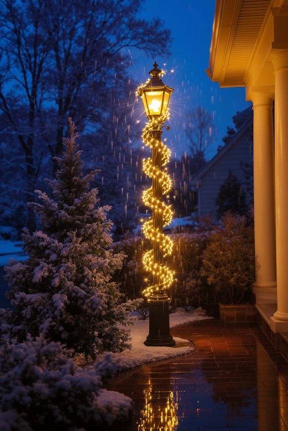 twinkling lights on post