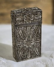 Vinrage Antique Silver Filigree Cigarette Box Case
