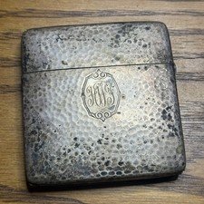 Vintage 1916 Silver Plated Cigarette Case Ornate Monogram Engraved Antique