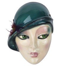 Vintage Art Deco Hand Painted Porcelain Mask Wall Hanging Flapper Girl Mask