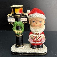 Vintage Ceramic Christmas Boy Blume Santa Lamp Post Wreath Candle Holder