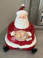 Vintage Ceramic Santa Claus Cookie Jar Holding Plate of Goodies Christmas Decor