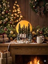Vintage Christmas Holiday Shadow Lamp Winter Village Snowman Night Light Works