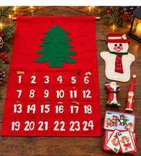 Vintage Felt Christmas Advent Calendar Wall Hanging 24 Pockets Tree Ornaments