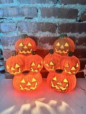 Vintage Foam Lighted Halloween Blow Mold Stacked Pumpkin Totem Set Of 2