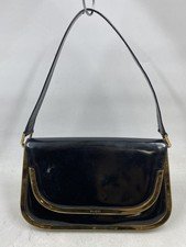 Vintage Gucci Black Leather Gold Frame Shoulder Bag Gold Tone Hardware