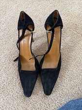 Vintage Gucci Black Suede Pointed Toe Ankle Strap Buckle Pumps Women’s 7.5B