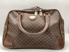 Vintage Gucci Brown Monogram GG Plus Coated Canvas Satchel Handbag Gold Crest